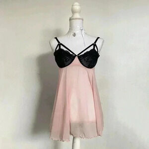 Pink & black lace lingerie dress.